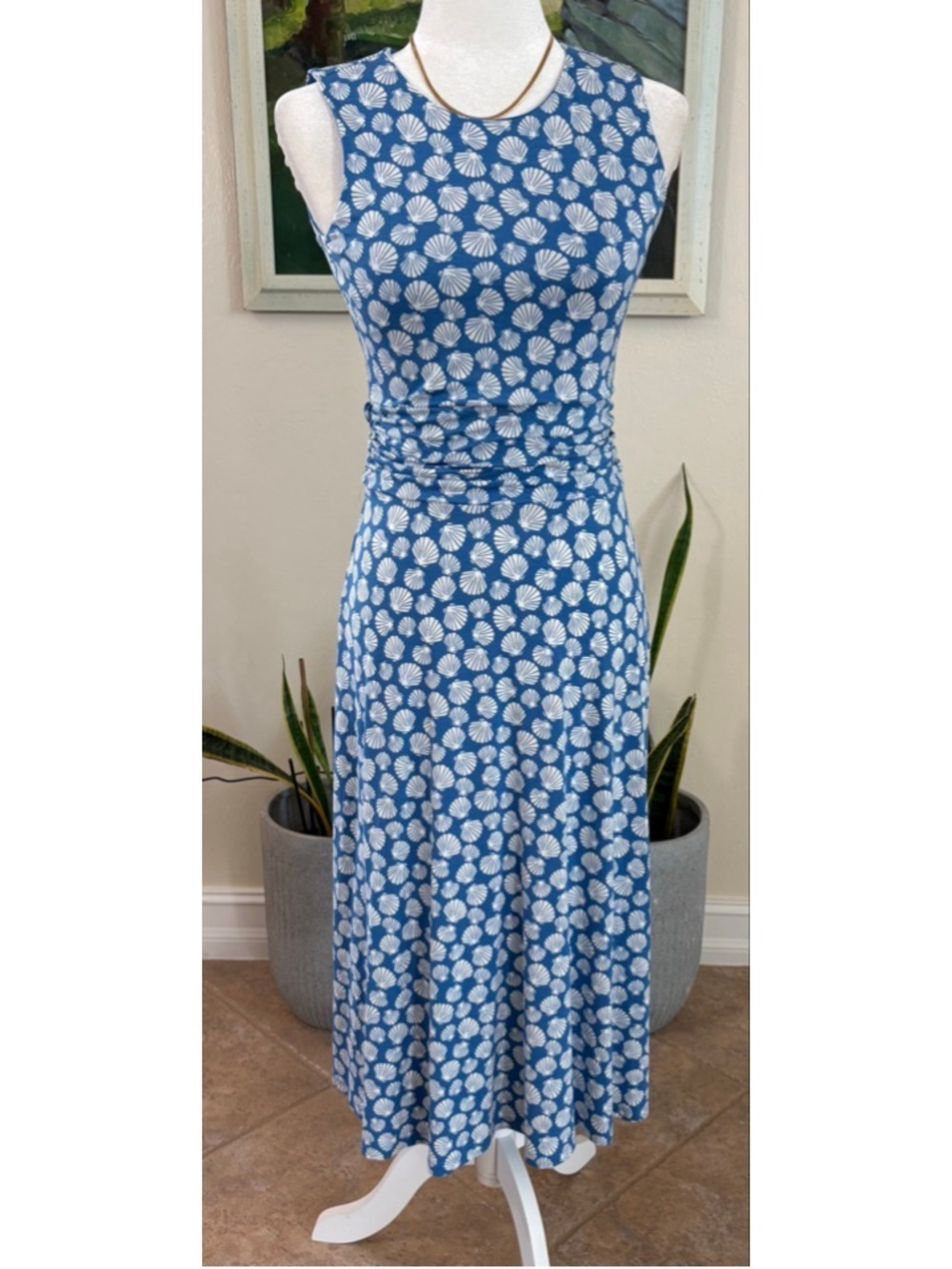 Hobbs London Blue White Shell Print Sleeveless Maxi Dress Size 2